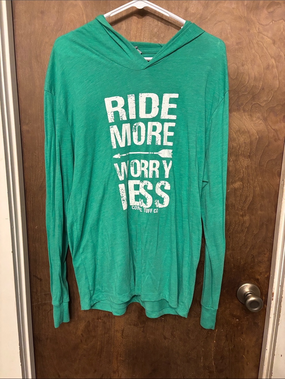 Cowgirl Tuff Green Hooded Long Sleeve Tee with White Graphic